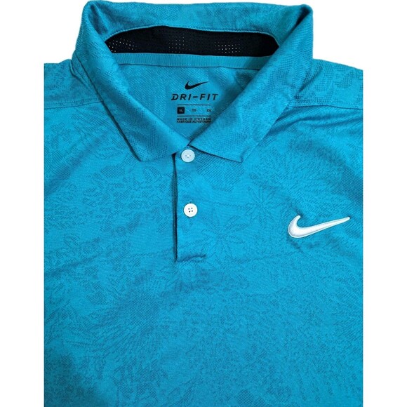 Nike Polo Vapor Jacquard Men XL Golf Floral Tropical Hawaiian Dri Fit Shirt Aqua - Picture 2 of 8